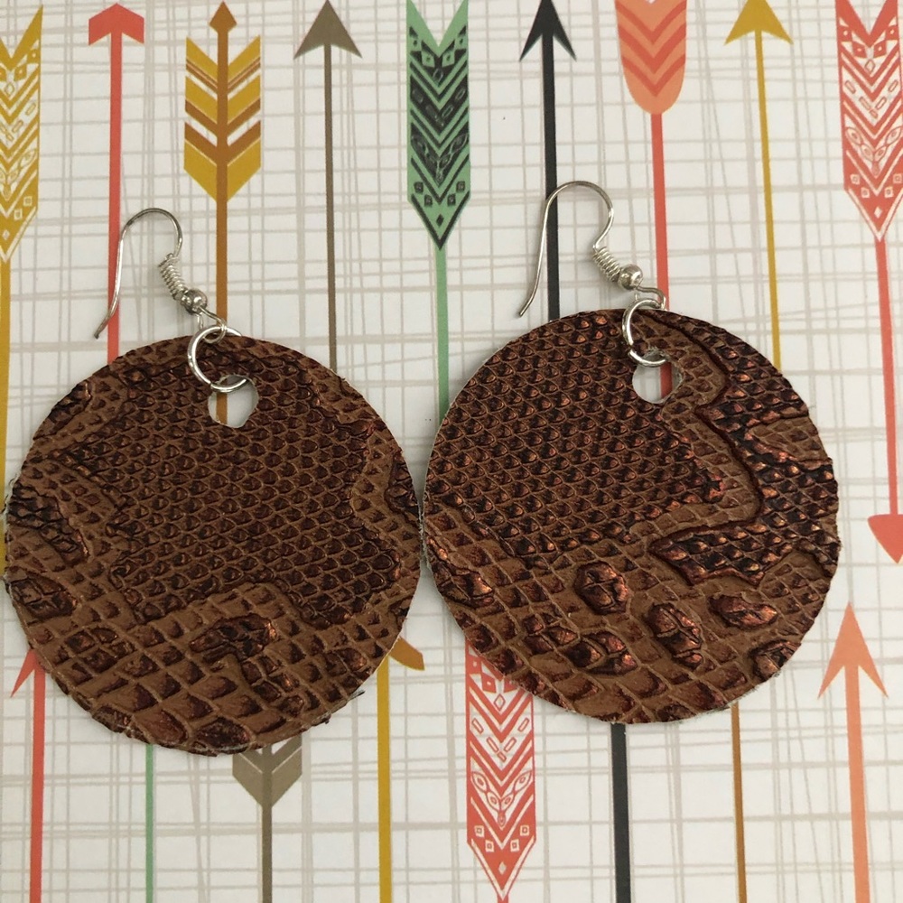 Embossed Metallic Leather Earrings